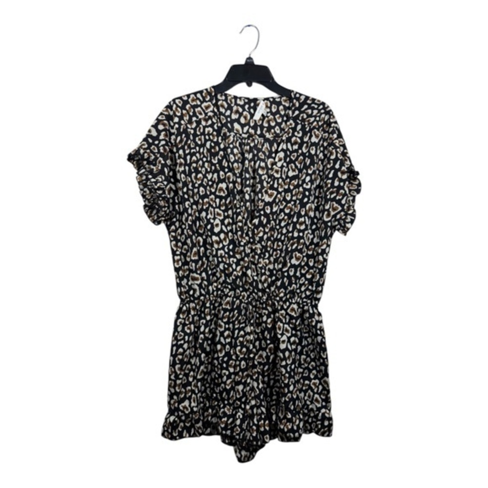 Umgee Womens Romper Size 1XL Blue Animal Print Ruffled Hem Boho Cottage